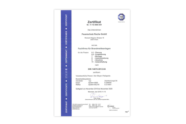 Zertifizierung nach DIN 14675 ist Grundvoraussetzung zur Errichtung von Brandmeldeanlagen