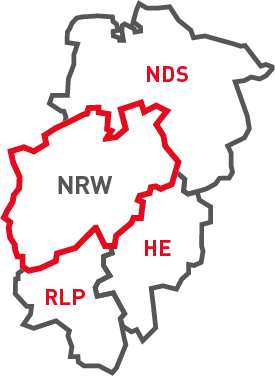 Servicegebiet der Brandschutzfirma aus Köln Die Grafik zeigt das Servicegebiet der Brandschutzfirma als Umriss des Bundeslandes NRW